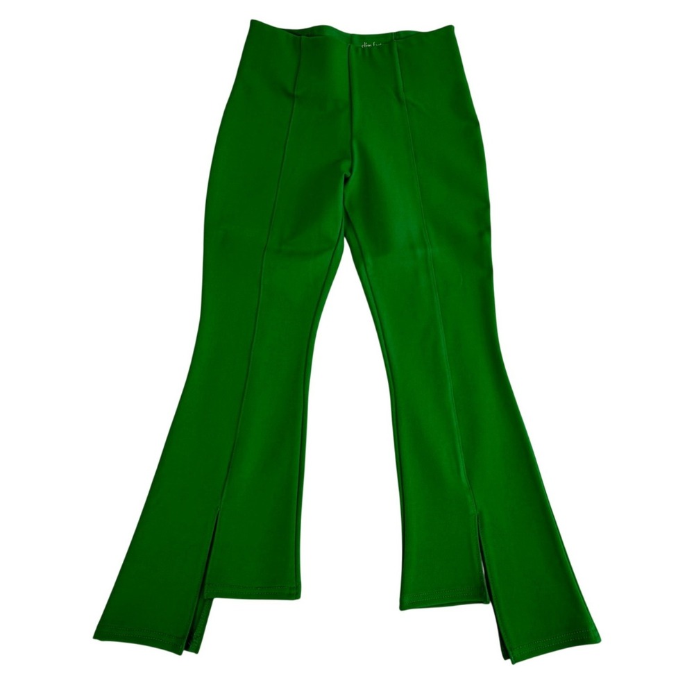 Slim Factor by Investments Green Crop Flare Pants Side Slit Women's Size M - Picture 2 of 6